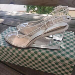 Vintage 70s clear mod heels in original box, size 7‎